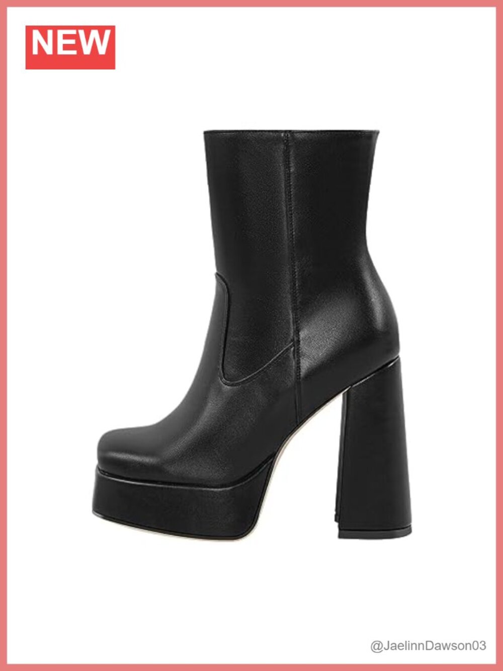 Square Toe Chunky Heel Ankle Boots Faux Leather Zip